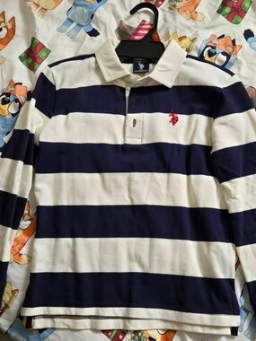 Navy & White Striped Rugby Polo